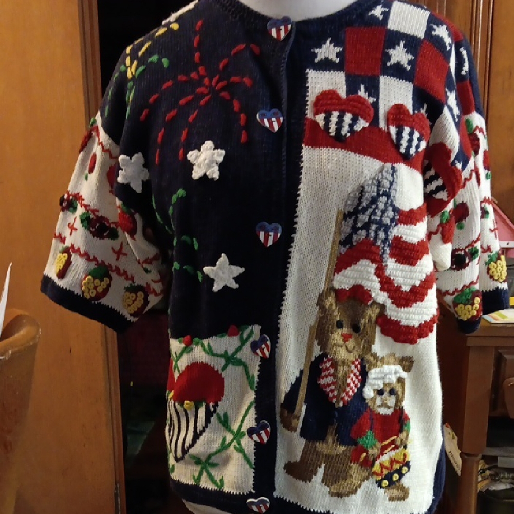 Vintage Eagles Eye 4th Of July S/S Sweater Large